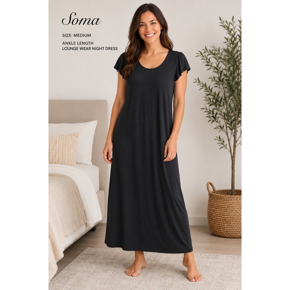 Soma Black Lounge Wear Nightgown Short Sleeve Sleep Dress Minimalist Medium